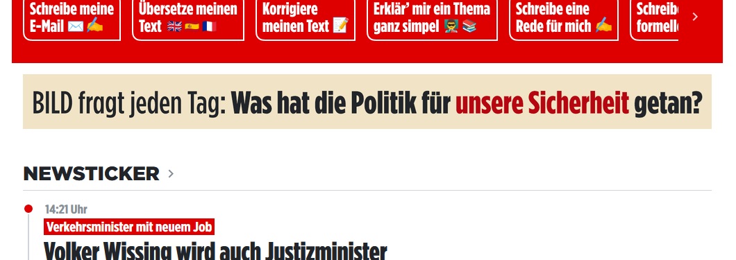 Screenshot: "Bild fragt jeden Tag: Was habt ihr für unsere Sicherheit getan?"