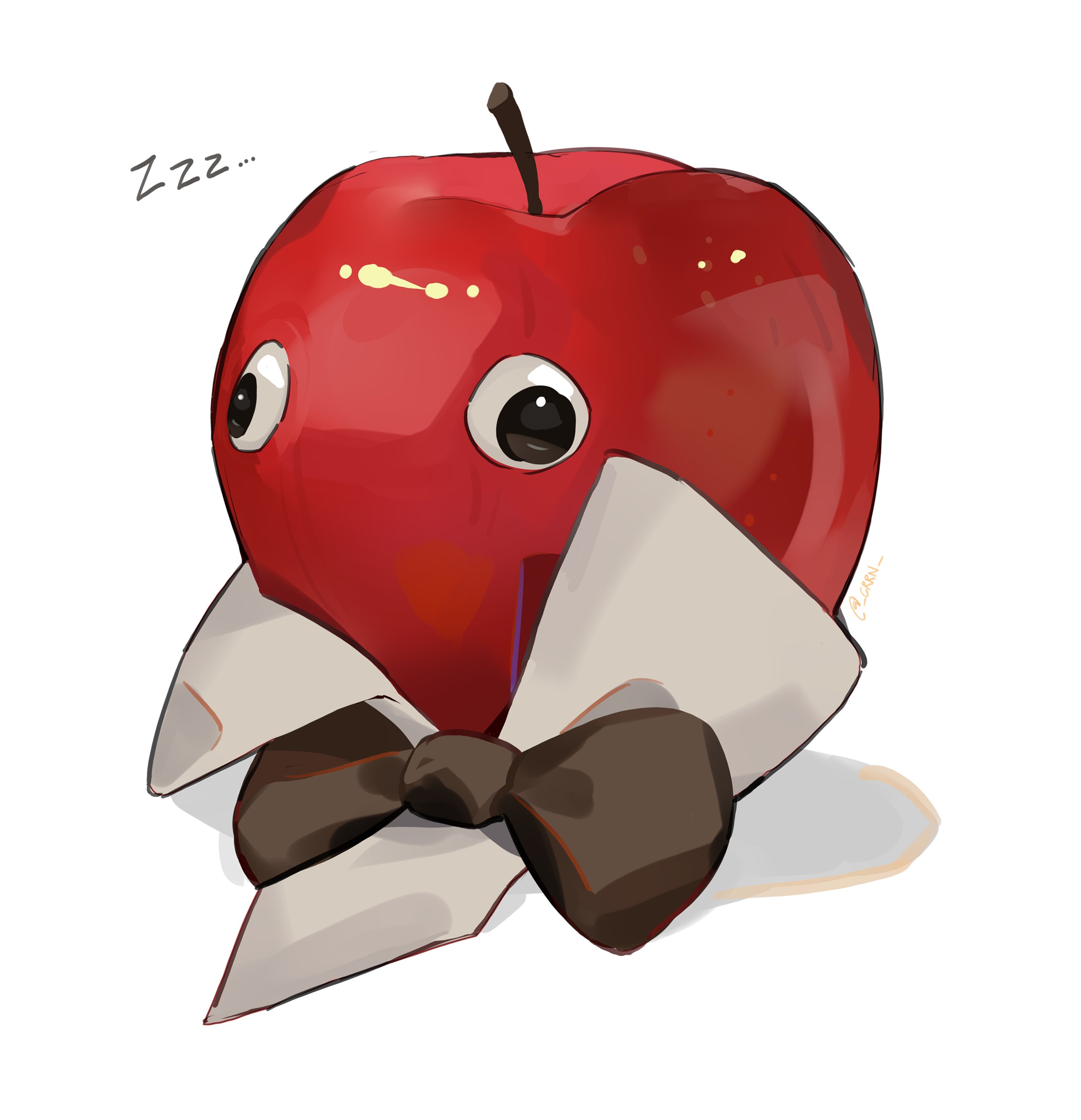 An image of an apple with googly eyes, it also has a nice little bow tie :)