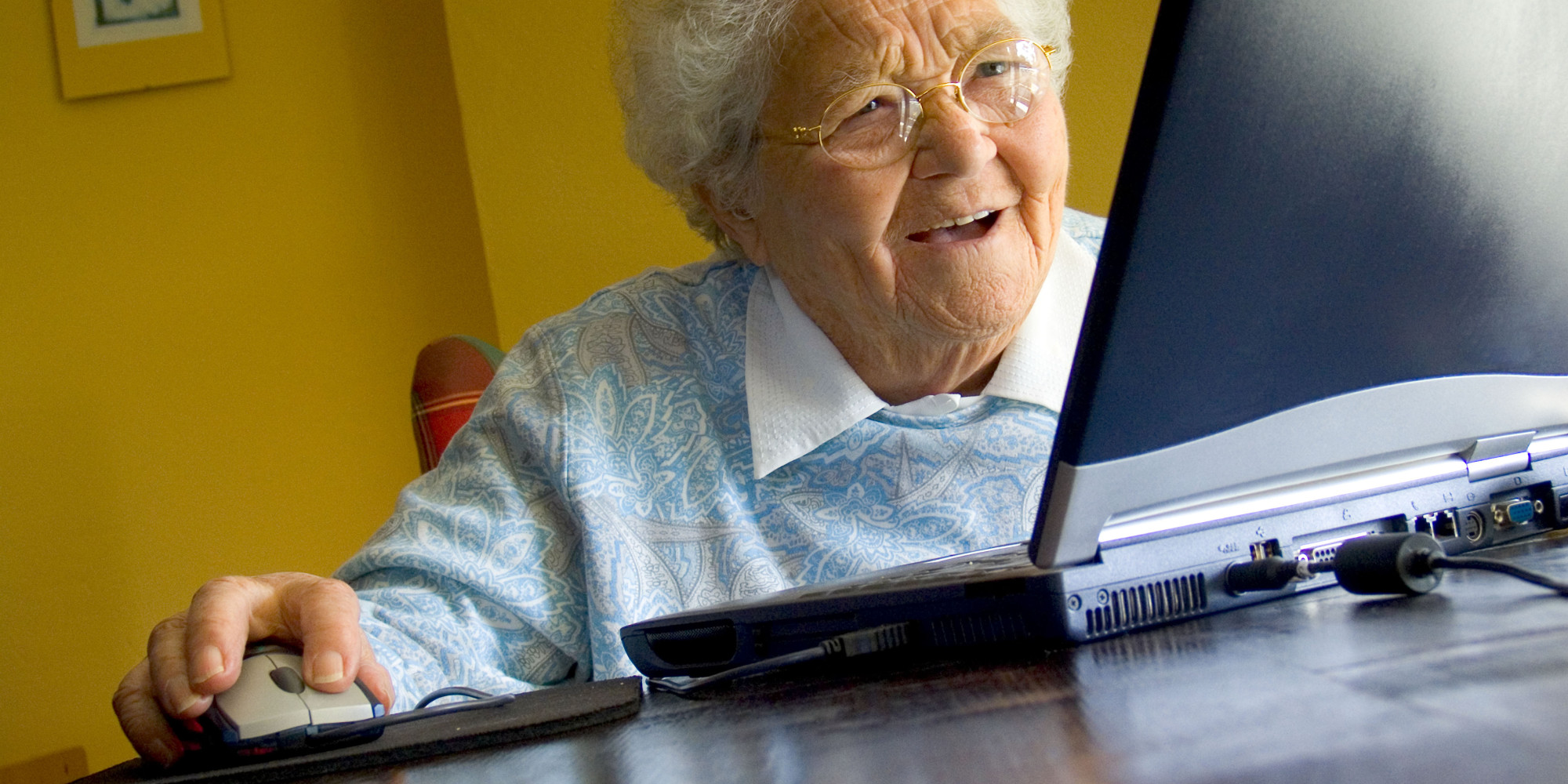 old woman typing