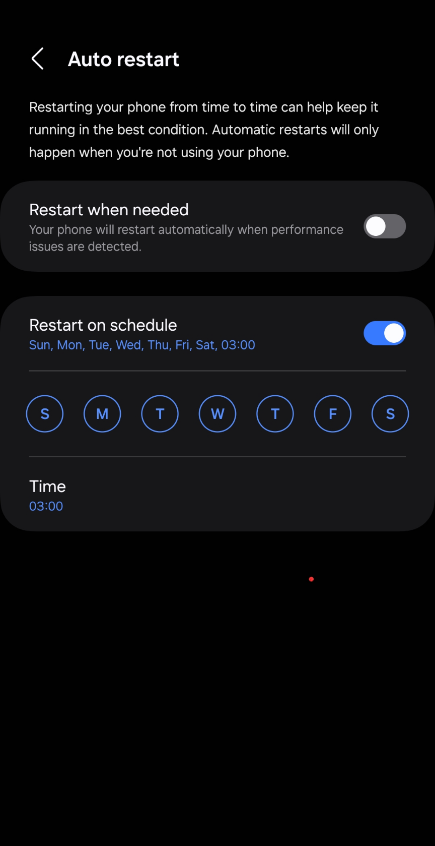 Screenshot of Android Auto Restart Settings page