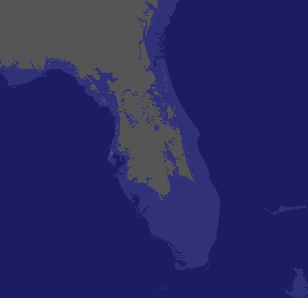 Hacked-together graphic showing Florida with sea level rise causing approximately the same coastline as the OP.