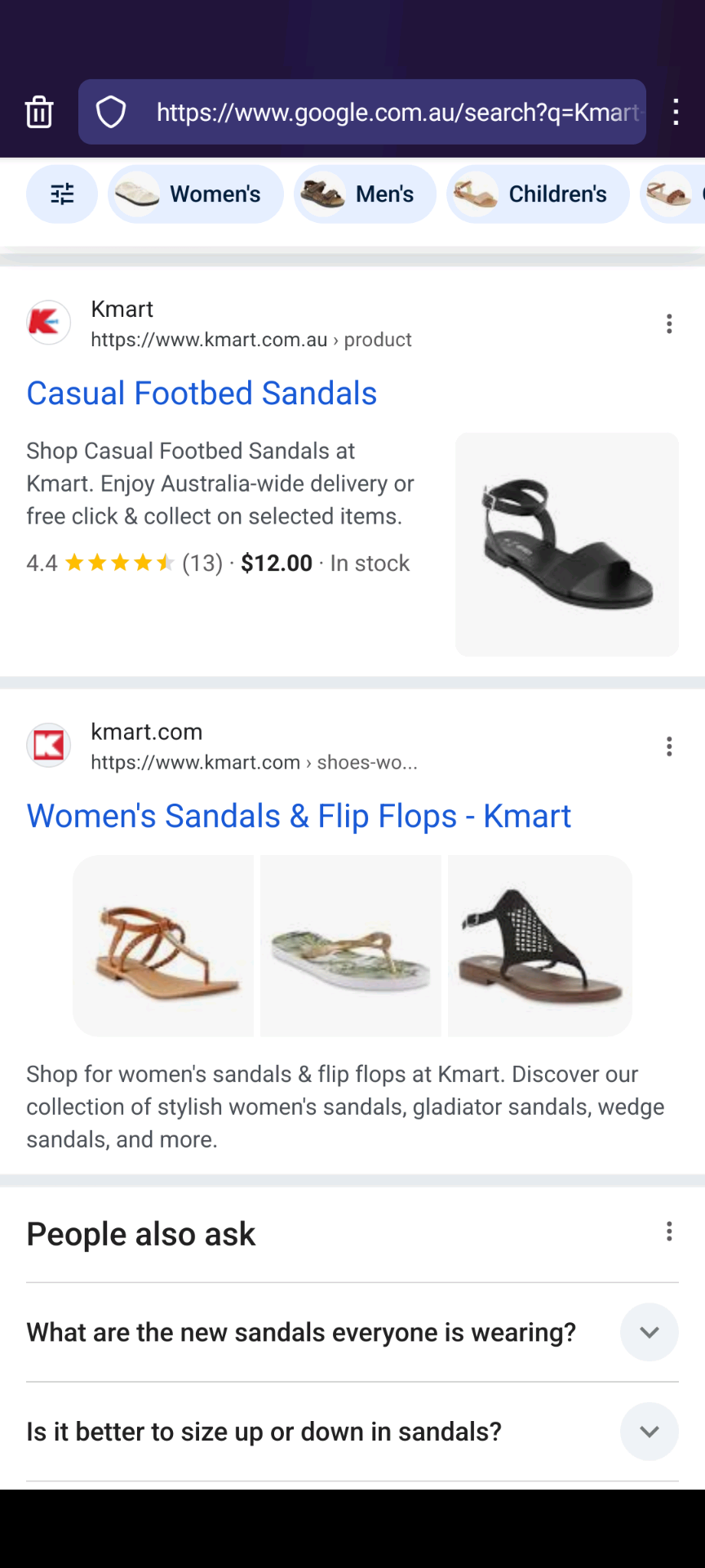 Search for "kmart sandles" on "google.com.au" and see USA results.