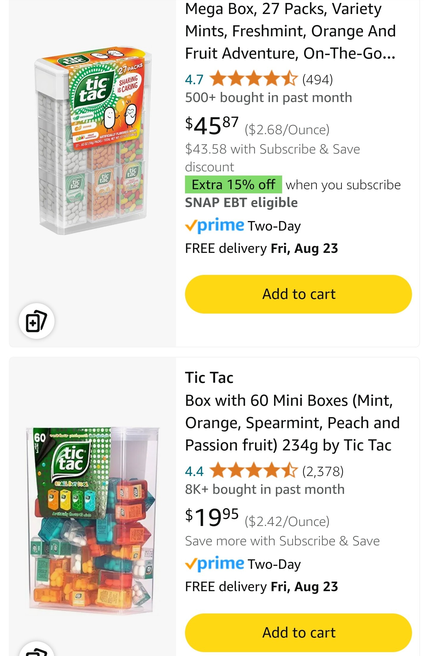 Image showing tic tacs sold in bulk in original form and tiny form. Or ces are comparable.