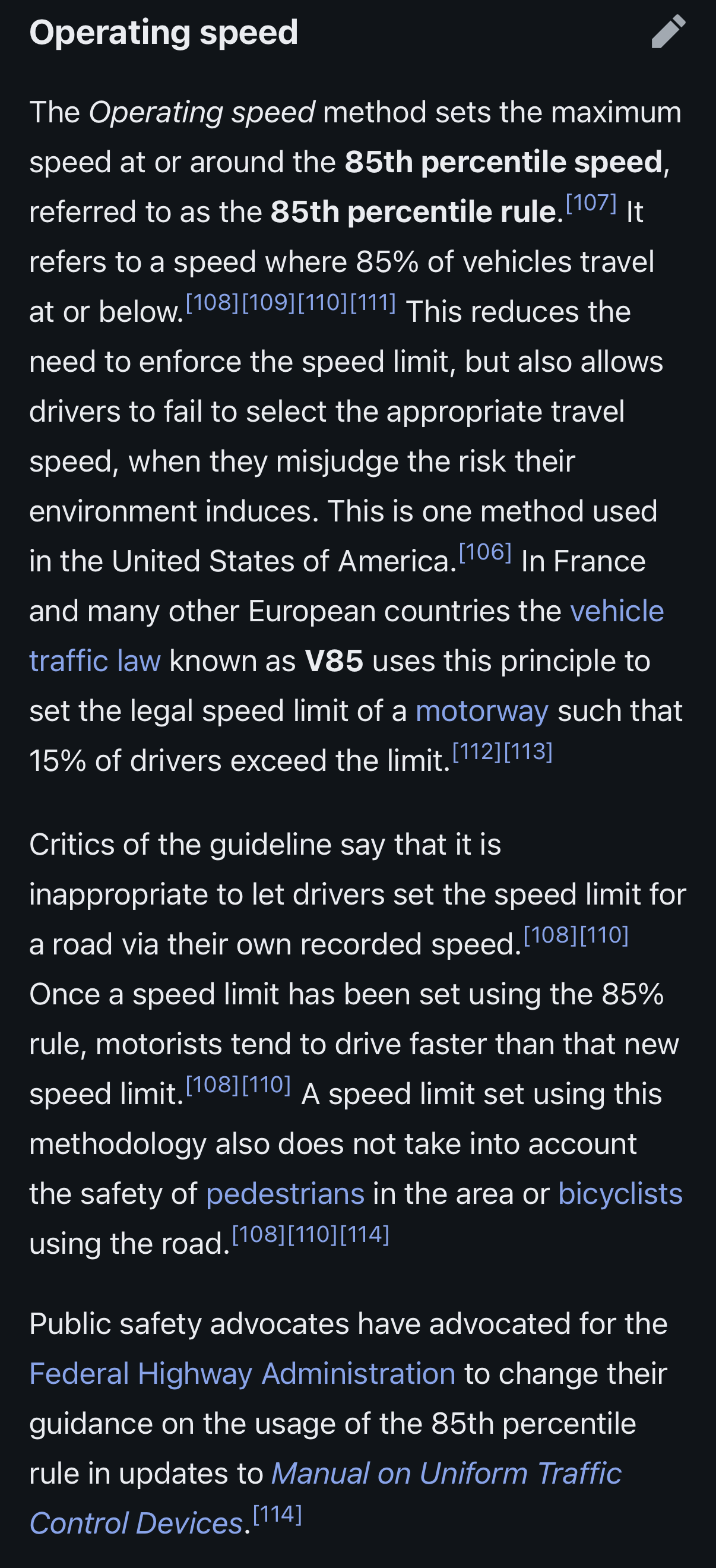 Screenshot of redirect from https://en.wikipedia.org/wiki/V85_speed