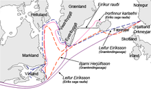 Landkarte: Die Reisen Leif Eriksons