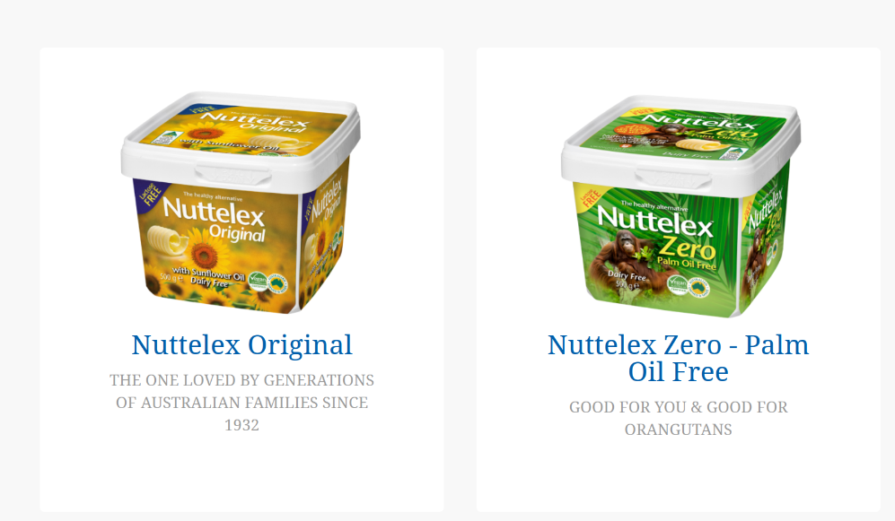 Nuttlex original shown next to nuttlex palm oil free